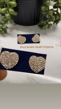 Gold bling heart studs