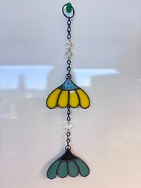 Image 1 of Handmade Stained Glass Flower Mobile - Double Bloom Hanging Suncatcher - Floral Glass Art