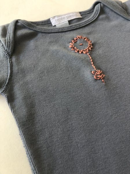 Image of blue grey hand embroidered baby t-shirt