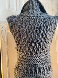 Image 3 of Chunky High Collar Lacy Crochet Sweater Vest