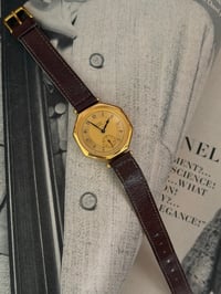 Image 2 of EXTREMELY RARE 1980-90s Citzien Gold Dial Leather Watch 