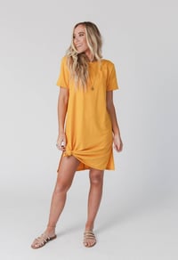 Image 1 of On The Daily  Oversized Slit Tee Dress- Mustard