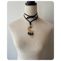 Image 1 of Solid Brass Moon Pendant Necklace - Clear Quartz and Black Leather