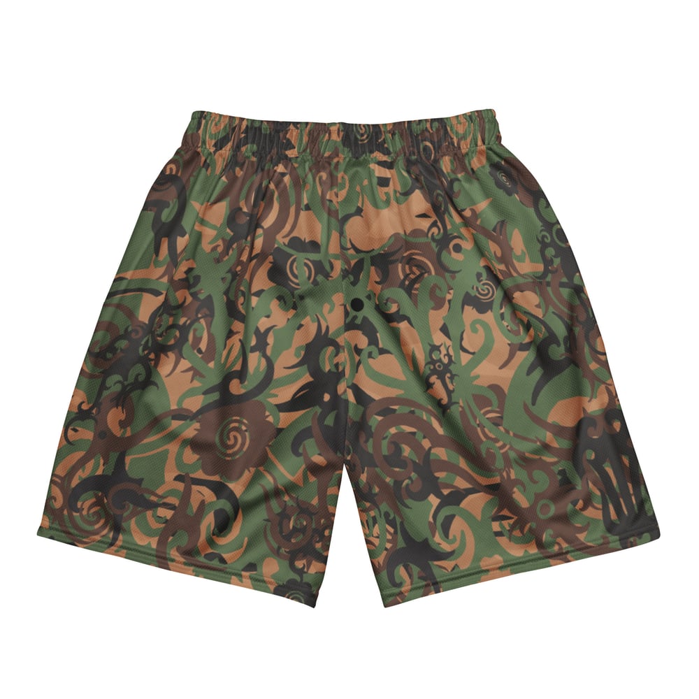 Borneo tribal camo mesh shorts