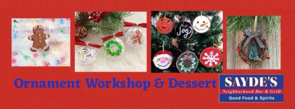 Image of Ornament Workshop Paint Party 12/3 Sayde’s Bar and Grill Salem, NH