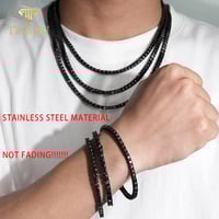 Image 1 of TFGLBU 4/5mm Certified Black Moissanite Necklace for Men Hip Hop Stainless Steel Full Lab Diamond Te