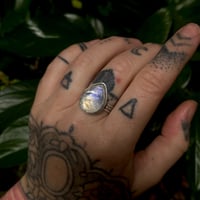 Image 4 of Faceted Moonstone Ring with Moon Phase Band~Size 9