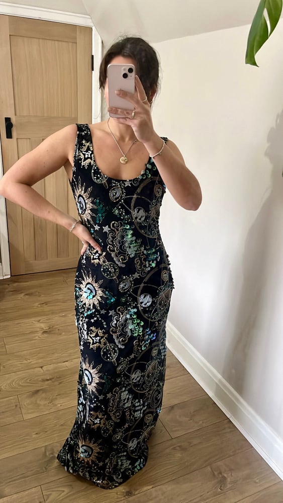 The Universe Dress. Heavily embellished tulle velvet Maxi dress