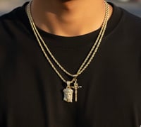 Image 1 of 14k EP Rope Chain Two Tone Layered Necklace & Pendant Set 3mm Double Rope Chain Set