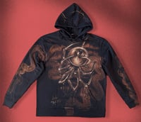 Image 1 of “EYE-RACHNID” CUSTOM BLEACH PAINTED HOODIE XL
