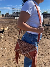 Image 1 of tooled leather fringe purse