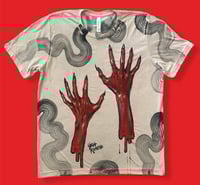 Image 1 of “RED HANDED” CUSTOM PAINTED T-SHIRT LARGE