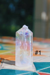 Image 1 of Aura Crackle Clear Quartz Towers