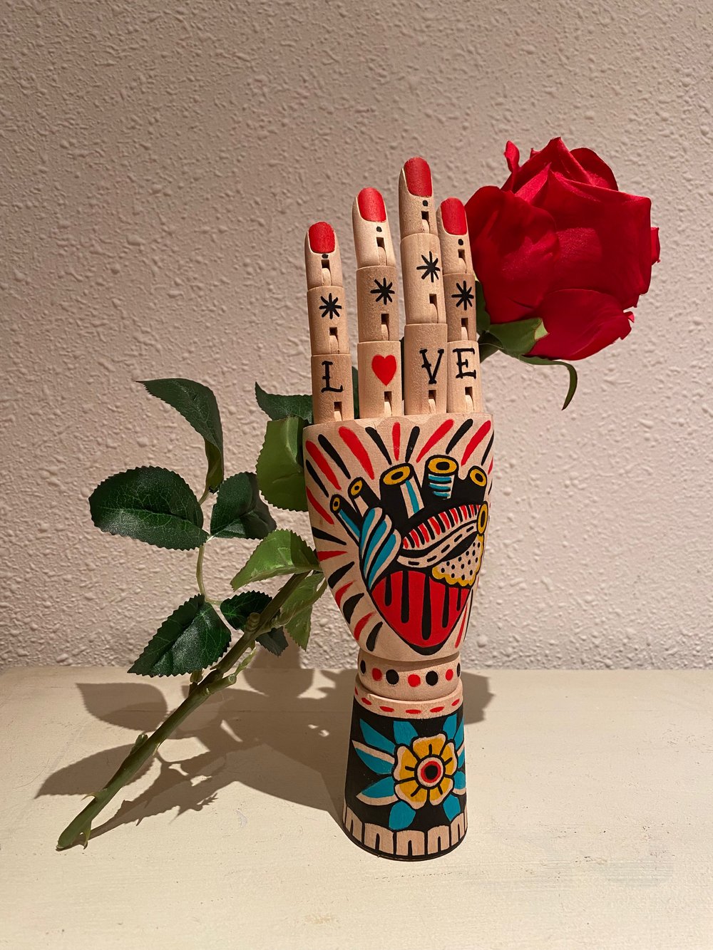 Hand with Rose / Acrylic on wood