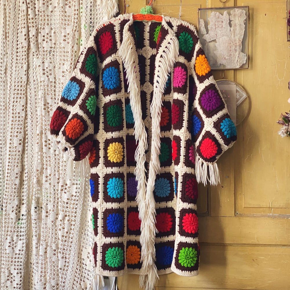 Image of Fringed Jewel Garden Granny Sweater