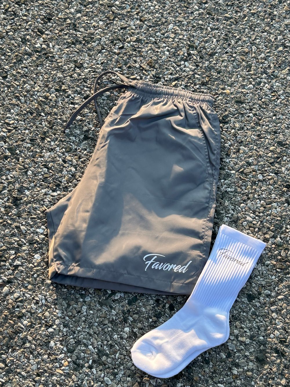 Image of FAVORED Grey Nylon Windbreaker Shorts