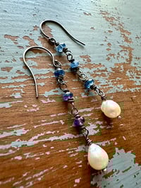 Image 11 of Akoya pearl and kyanite dangle earrings