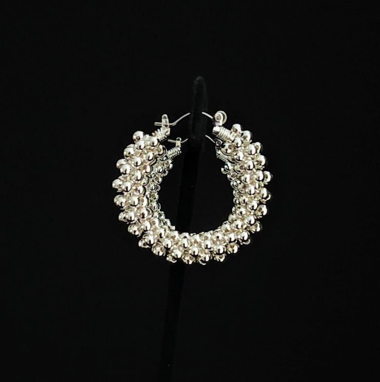 Image of Silver Fancy Medium Hoops 