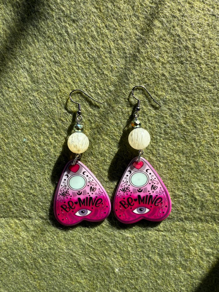 Image of Be mine planchette earrings 🩷👁️
