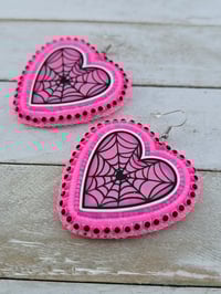 Image 2 of Pink Spiderweb Heart earrings 