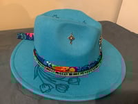 Image 3 of "Escogida Para Este Tiempo" Ocean Blue Hand-Burned Panama Hat