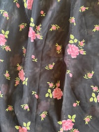 Image 4 of Vintage Y2K black floral mini dress with baby pink ruffle and under bust detail 