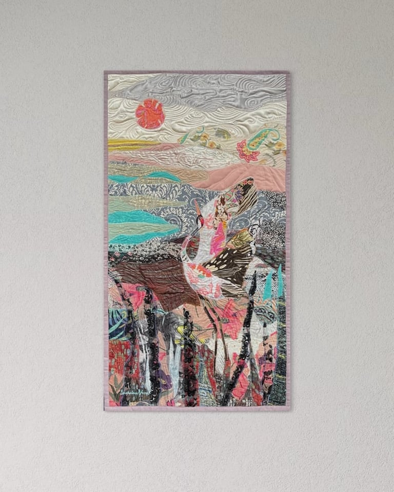 'Awakening' - art quilt painting, 84x46cm