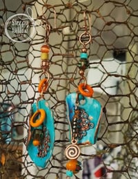 Image 2 of Orange Blue Copper Clay Earrings 