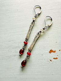 Image 10 of garnet and ruby sterling silver bar earrings