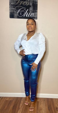 Image 1 of Blue Iridescent Faux Leather Pants 