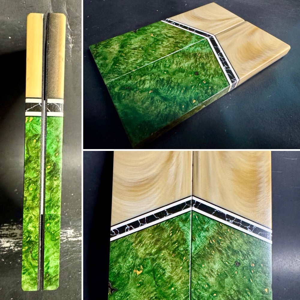 Image of Light Faux Horn & Green Amboyna Burl Segmented Knife Scales