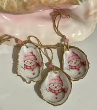 Image 2 of Pink Snowman Mini Oyster Shell Ornament copy