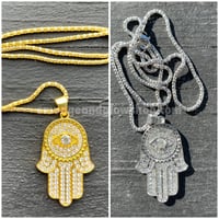 Image 1 of NEW* Rhinestone Hamsa With Evil Eye Necklace