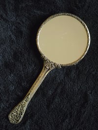 Image 6 of Large Antique magnifying Hand mirror with Real Preserved Web
