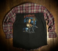 Upcycled “Freddy’s coming for you” t-shirt flannel 