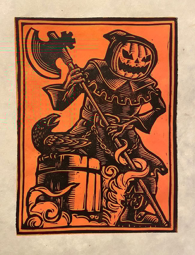 Pumpkin Executioner Block Print