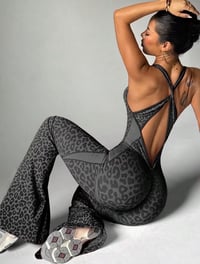 Image 2 of black leopard yoga jumpsuit 