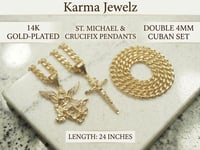 Image 2 of 4mm Cuban Link Double Chain Set 24” | 14K Gold Plated Necklace Set | Layered Cuban Chain Set