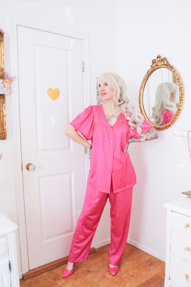 Image of Vintage Adonna Hot Pink Two Piece PJ Set (Large)