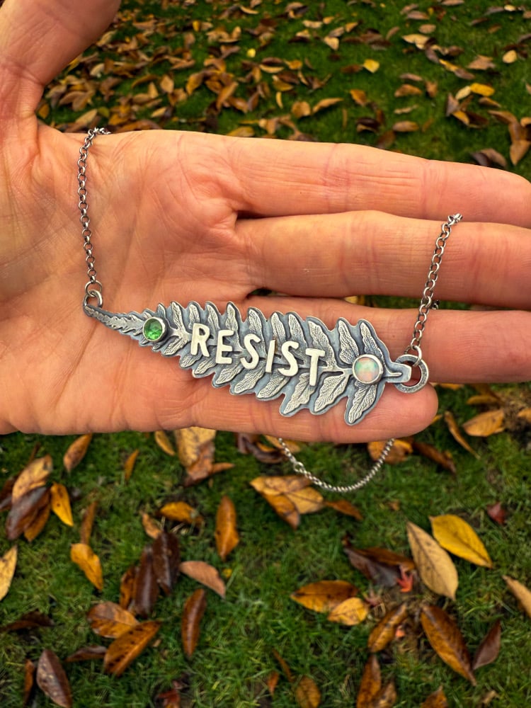 Image of Layered Fern Tourmaline Opal "Resist" Statement Necklace