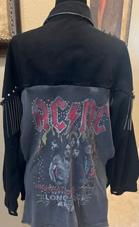 Image 1 of Black Denim Jacket Silver Fringe Studs AC/DC