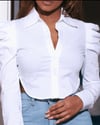 Trendy Cropped Button up Blouse White