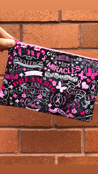 Image of Flat Zipper Pouch Small- Breast Cancer Awareness