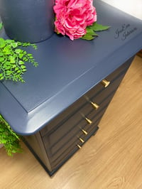 Image 4 of Stag Minstrel Tallboy / Chest Of Drawers painted in navy blue.