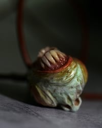 Image 2 of Egg of the King big eyes pendant, leather cord, brass hardware, OOAK,