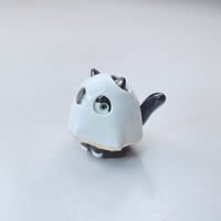 Image 3 of Tuxedo Kitty With Ghost Mask Ceramic Figurine 