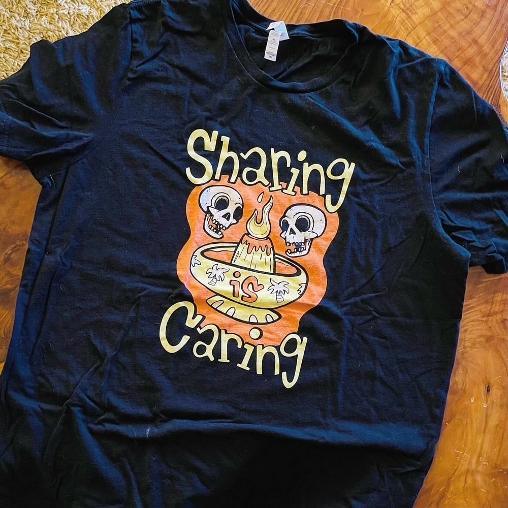 SHARING IS CARING Bundle - T-Shirt, Enamel Pin & Sticker