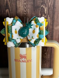 Image 5 of Pineapple Tumbler Straw Topper Bow – Tropical Summer Cup Accessory