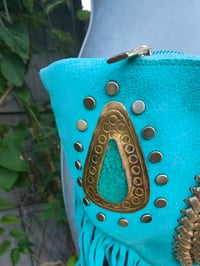 Image 4 of Dolly Bum bag suede fringe tassels TURQUOISE and Moroccan Stone