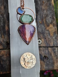 Image 3 of Electroformed labradorite, aquamarine and opalite moons necklace